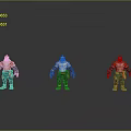 Three Colorful Characters Including Silver Armored Central Figure Orange Hair Green Pants On Reflective Surface