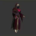 Mystical Fantasy Wizard Creature in Red Purple Robe With Beard and Outstretched Hands