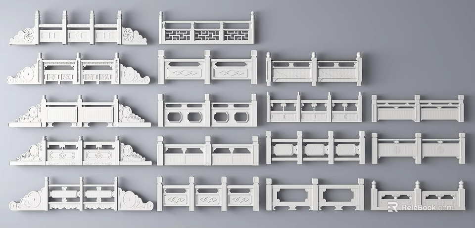 Traditional Chinese Style Railings Various Designs Collection 3d model 