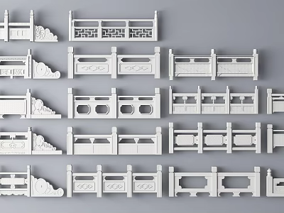 Traditional Chinese Style Railings Various Designs Collection 3d model