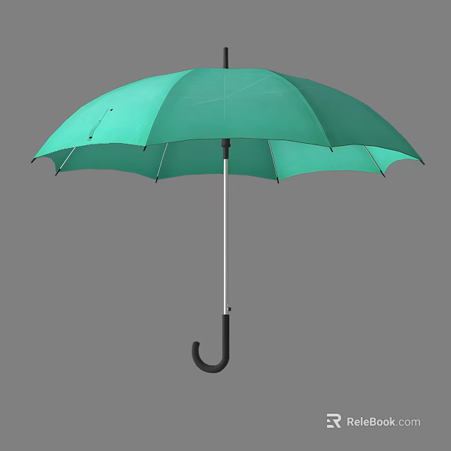 Green Umbrella With Black Curved Handle Classic Design And Waterproof Material 3d model 