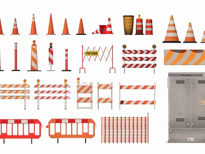Essential Road Facilities With Traffic Cones Barriers Warning Signs Reflective Guards And Construction Barrels 3d model