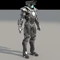 Game and Movie Robot Character with Metallic Armor Glowing Blue Eyes Chest Core