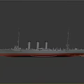 Vintage Warship With Multiple Smokestacks Gray Red Hull And Detailed Structure