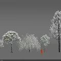 Different Snow Covered Trees With Various Sizes And An Orange Figure 3d model