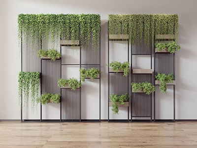 Modern Indoor Partition With Hanging Green Plants And Metal Frame Design 3d model