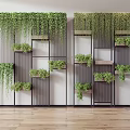 Modern Indoor Partition With Hanging Green Plants And Metal Frame Design