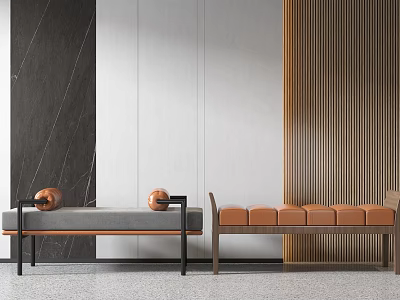 Modern Fabric Footstool With Grey Cushion And Wooden Frame For Living Room Decor 3d model