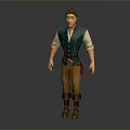 3D Male Character Wearing Green Vest White Shirt Brown Pants Boots with Belt and Pouch