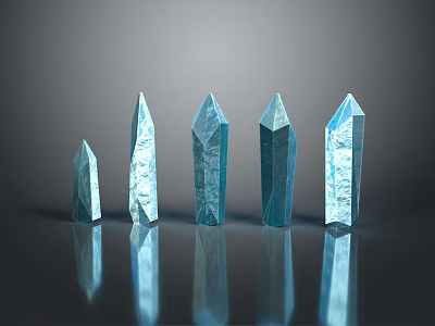 Blue Crystals In Various Sizes With Geometric Shapes And Glowing Reflections 3d model
