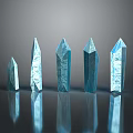 Blue Crystals In Various Sizes With Geometric Shapes And Glowing Reflections 3d model