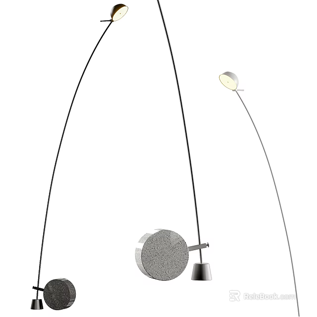 Modern Arched Floor Lamp with Circular Metal Base and Adjustable White Shade 3d model