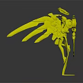 Anime Style Fantasy Character With Large Spiked Wings And Blue White Yellow 3D Design