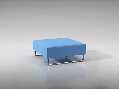 Blue Square Ottoman with Metal Frame on Smooth Floor and Gray Background 3d model