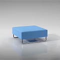 Blue Square Ottoman with Metal Frame on Smooth Floor and Gray Background 3d model
