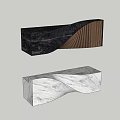Modern Wavy Reception Desk Design With Black White Marble And Wooden Accents
