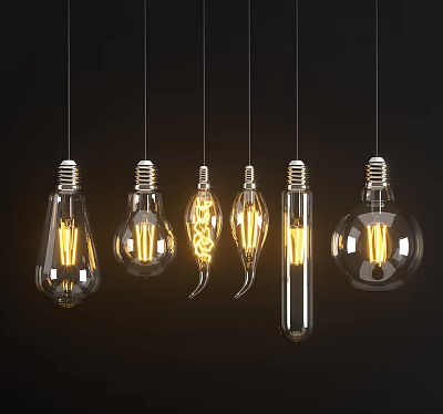 Vintage Filament Light Bulbs Hanging With Different Shapes And Warm Glow 3d model