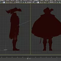 Medieval Fantasy Character Costume With Wide Brimmed Hat Red Cape Black Lining Blue Patterned Tunic