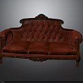 Red Classical Sofa With Velvet Upholstery Carved Wood Frame And Button Tufted Diamond Pattern
