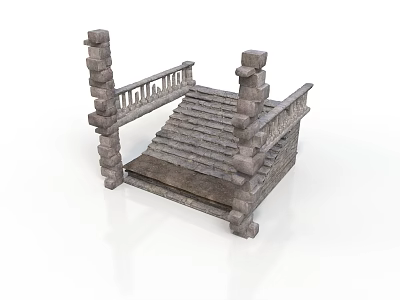 Detailed Ancient Style Stone Staircase With Decorative Railings And Columns 3d model