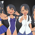 Anime Women In Different Outfits With Various Expressions And Playful Poses
