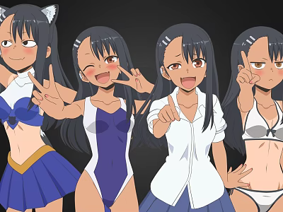 Anime Women In Different Outfits With Various Expressions And Playful Poses 3d model