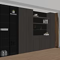 Modern Dark Wood Bookcase Featuring Glass Doors Built-in Lighting And Decorative Items