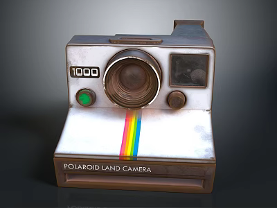 Vintage Polaroid Land Digital Instant Camera With Rainbow Stripe And Classic Lens Design 3d model