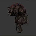 Ferocious Horned Boar Like Mythical Creature With Red Back Black Body And Chain