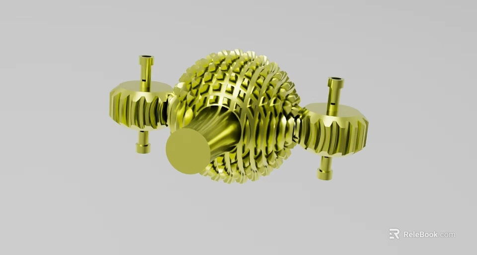 Golden Industrial Equipment With Precision Gears Shafts And Spherical Structure 3d model 