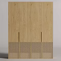 Modern Minimalist Light Wooden Wardrobe With Upper Smooth Panels And Lower Grid Pattern Design 3d model