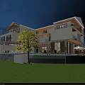 Modern Detached Villa Architectural Design Night View with Lush Greenery Trees and Lawn