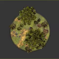 Miniature Landscape Scene With Large Green Tree Small Trees Grass Stones And Glowing Lights