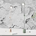 Stylish Floor Lamps In Modern Interior With Textured Gray Wall And Wooden Floor
