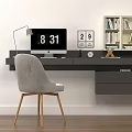 Modern Home Office Workspace With Desk Computer Bookshelf Chair And Clock