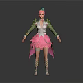 3D Character With Pink Hair In Floral Outfit Green Leaves And Petal Skirt