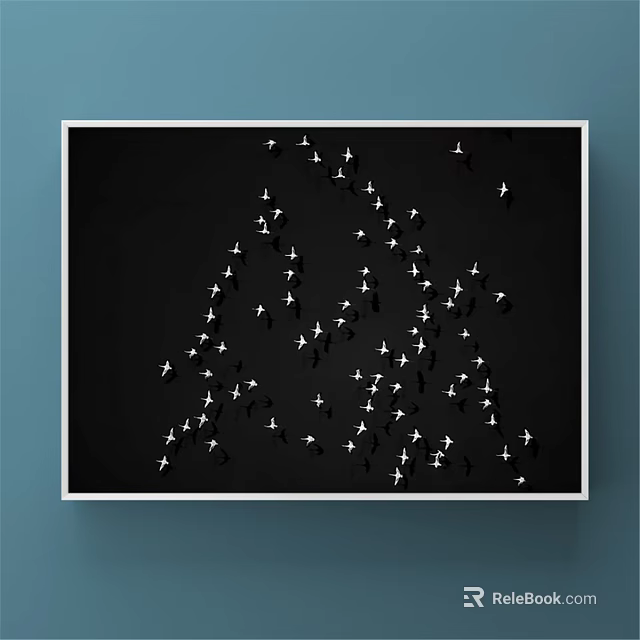 Minimalist Animal Painting With Flying Birds Forming Tree Shape On Black Background 3d model 