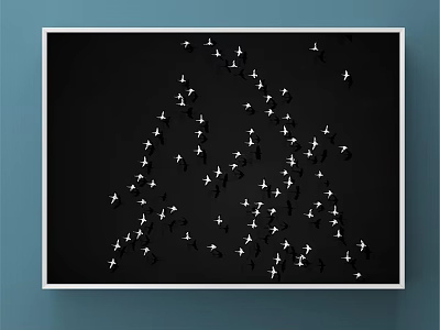 Minimalist Animal Painting With Flying Birds Forming Tree Shape On Black Background 3d model