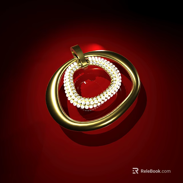 Exquisite Gold Heart Shaped Pendant Jewelry with White Pearls Inlay and Circular Design 3d model 