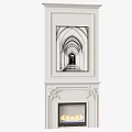 White Ornate Fireplace Interior Design With Framed Artwork And Carved Decorative Details 3d model