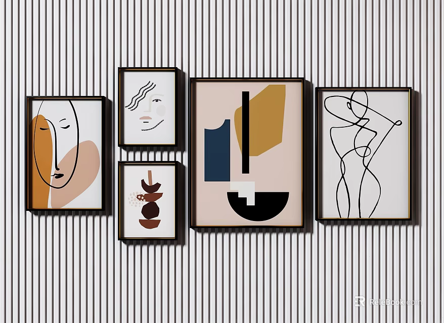 Five Modern Abstract Minimalist Decorative Paintings for Home Wall Art 3d model