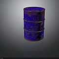 Rusty Blue And Red Barrel With Peeling Paint Texture On Gray Background