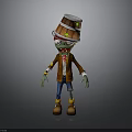 Cartoon Zombie Character With Bucket Hat Brown Coat Blue Pants And Green Skin