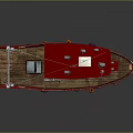 Red and White Working Boat with Deck Lifebuoy and Essential Equipment
