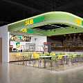 Subway Restaurant Green Kiosk Interior With Yellow Chairs Tables And Menu Boards