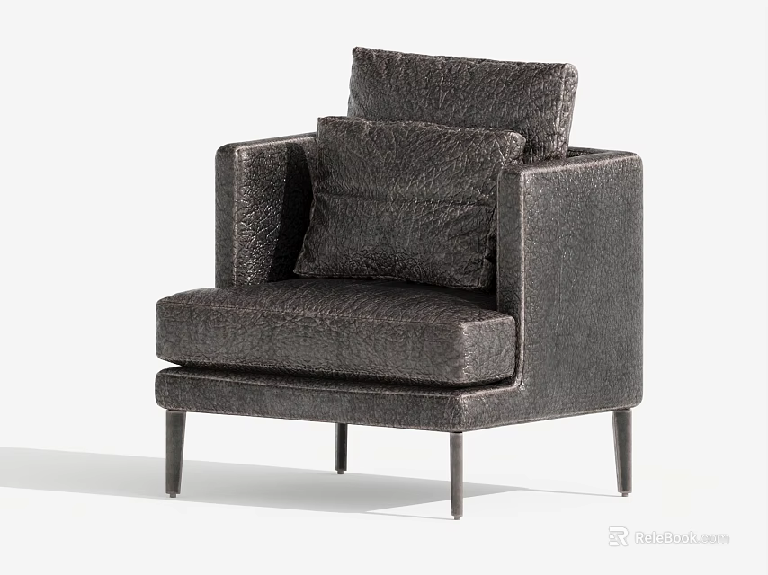 Modern Gray Single Seater Sofa With Fabric Upholstery And Metal Legs 3d model 
