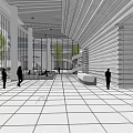 Modern Office Lobby Front Desk With Glass Walls Bright Lighting And Tiled Floor