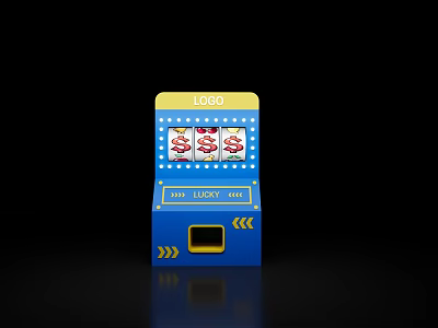 Interactive Zone Slot Machine With Blue Yellow Design Logo Cherry Symbols And Coin Slot 3d model