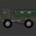 Military Green Off Road Truck With Canvas Cover And Roof Warning Lights