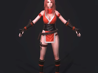 Game Movie Character With Pink Hair Wearing Red White Outfit Black Belt And Arm Guards 3d model